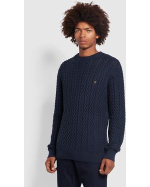 Farah Aspo Slim Fit Cable Knit Jumper - Blue