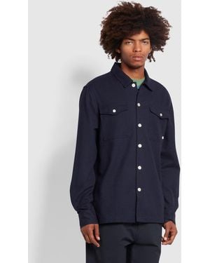 Farah Rocks Relaxed Fit Brushed Oxford Organic Cotton Overshirt - Blue
