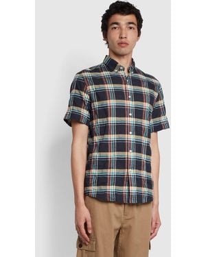 Farah Cashell Casual Fit Short Sleeve Organic Cotton Shirt - Blue