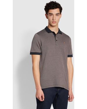 Farah Camden Regular Fit Organic Cotton Jacquard Check Polo Top - Grey