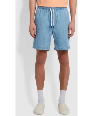 Farah Redwald Organic Denim Drawstring Shorts - Blue