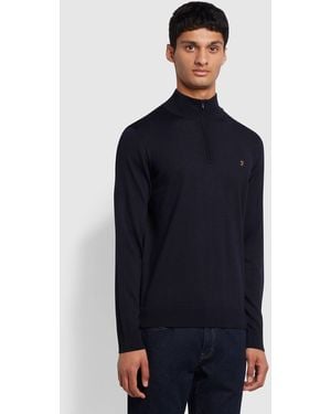Farah Redchurch Merino Wool Quarter Zip Jumper - Blue