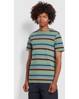 Farah Nash Regular Fit Striped Organic Cotton T-Shirt - Green