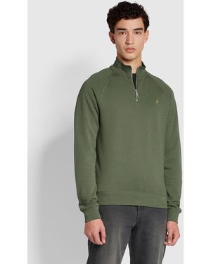Farah Jim Organic Cotton Quarter Zip Sweatshirt - Green