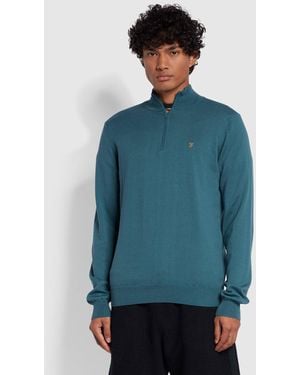 Farah Redchurch Slim Fit Cotton Quarter Zip Jumper - Blue
