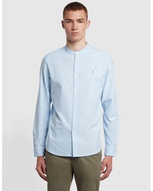 Farah Brewer Slim Fit Grandad Organic Cotton Oxford Shirt - Blue