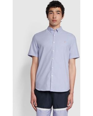 Farah Brewer Slim Fit Short Sleeve Organic Cotton Oxford Shirt - Purple