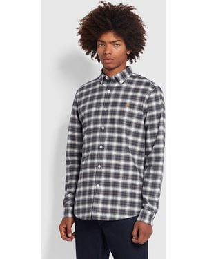 Farah Fraser Button Down Check Organic Cotton Shirt - Blue