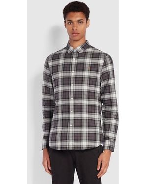 Farah Brewer Slim Fit Check Organic Cotton Oxford Shirt - Grey