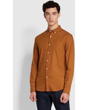 Farah Brewer Slim Fit Organic Cotton Long Sleeve Shirt - Brown
