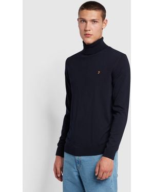 Farah Gosforth Merino Wool Roll Neck Jumper - Blue