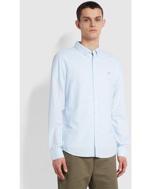 Farah Brewer Slim Fit Striped Organic Cotton Oxford Shirt - Blue