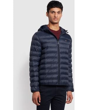 Farah Strickland Wadded Puffer Jacket - Blue