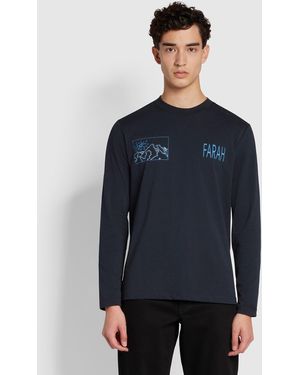 Farah Terry Regular Fit Organic Cotton Long Sleeve Graphic T-Shirt - Blue