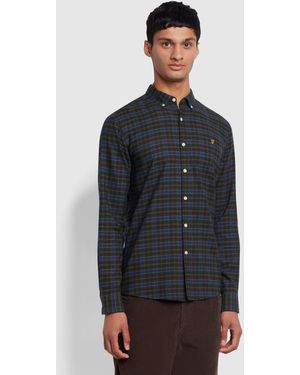 Farah Fraser Slim Fit Button Down Check Organic Cotton Shirt - Grey