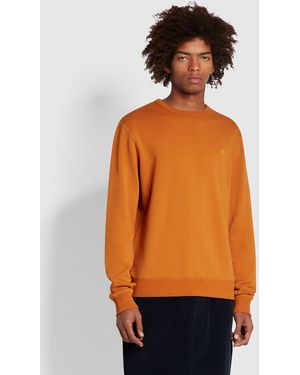 Farah Tim Slim Fit Organic Cotton Crew Sweatshirt - Brown