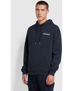 Farah Minnot Regular Fit Brushback Organic Cotton Hoodie - Blue