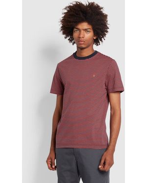 Farah Daytona Regular Fit Striped Organic Cotton T-Shirt - Pink