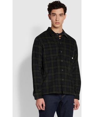 Farah Claude Relaxed Fit Long Sleeve Corduroy Check Shirt - Black