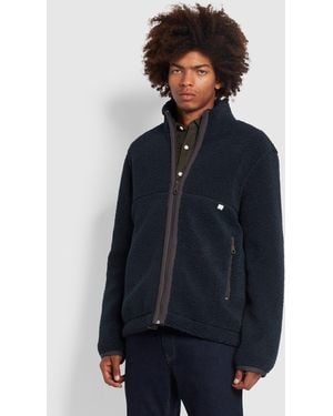 Farah Trenchton Full Zip Sherpa Jacket - Blue