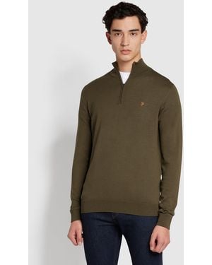 Farah Redchurch Slim Fit Merino Wool Quarter Zip Jumper - Green
