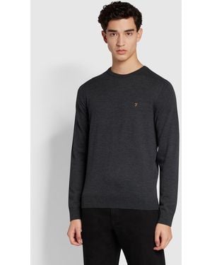 Farah Mullen Slim Fit Merino Wool Crew Neck Jumper - Grey