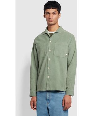 Farah Reedy Relaxed Fit Organic Cotton Corduroy Shirt - Green