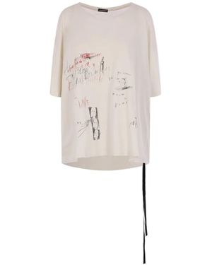 Ann Demeulemeester Everything Is Fine Sketch Graphic-Print Ribbon-Trim T-Shirt - White