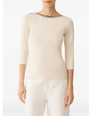 Fabiana Filippi Boat-Neck Striped-Detail Top - Natural