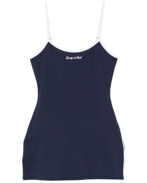 Sporty & Rich Logo-Embroidered Contrast-Trim Mini Dress - Blue