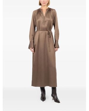Filippa K Tie-Waist V-Neck Midi Dress - Brown
