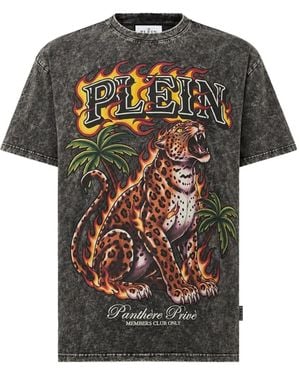 Philipp Plein Washed Round-Neck T-Shirt Urban Jungle Leopard - Black
