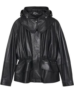 IRO Hooded Elastic-Waistband Leather Jacket - Black