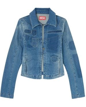 DIESEL One-Button Denim Shirt With Patch Effects - Blue