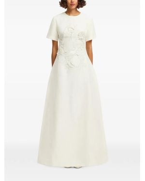 LEO LIN Alice Floral-Appliqué Short-Sleeve Maxi Dress - Natural