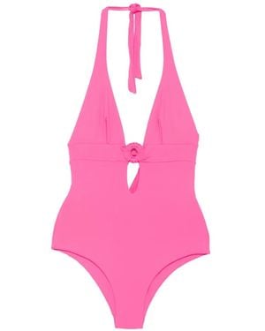 Fisico Ring-Detail Halterneck Swimsuit - Pink