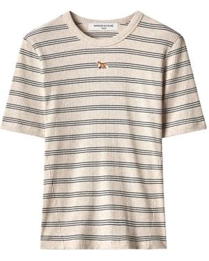 Maison Kitsuné Baby Fox Striped Ribbed T-Shirt - White