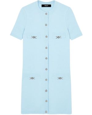 Versace Wool-Cashmere Knit Shirt Dress - Blue