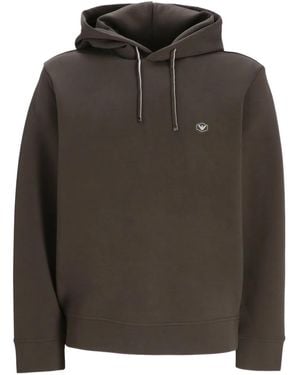 Emporio Armani Logo-Plaque Hoodie - Brown