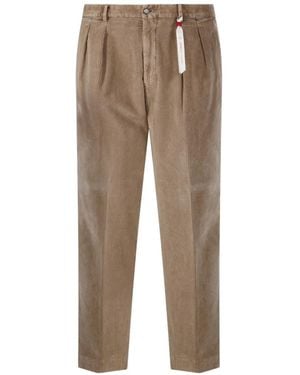 Santaniello Pleated Corduroy Trousers - Natural