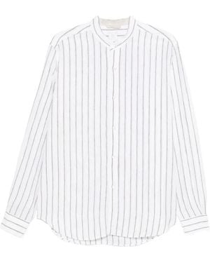 Eleventy Striped Collarless Shirt - White