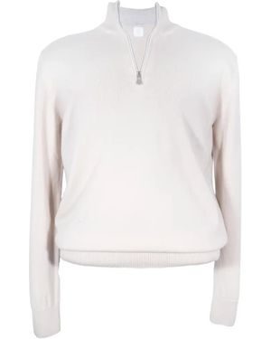 Eleventy Quarter-Zip Ribbed-Trim Sweater - White