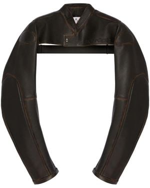Courreges Logo-Debossed Cropped Leather Jacket - Black