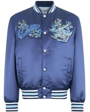 Philipp Plein Crystal-Embellished Bomber Jacket - Blue