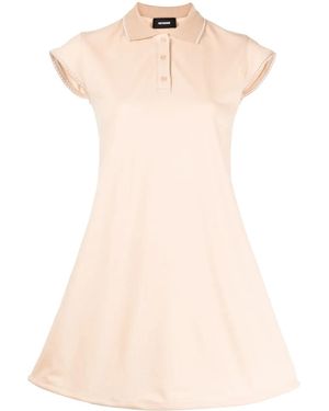we11done Contrasting-Trim Flared Cotton Dress - Natural