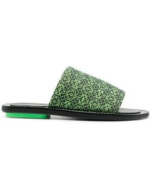 Loewe Jacquard-Logo Flat Sandals - Green