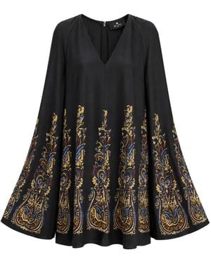 Etro Paisley-Print V-Neck Dress - Black