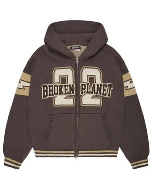 BROKEN PLANET Varsity Zip-Up Hoodie - Brown