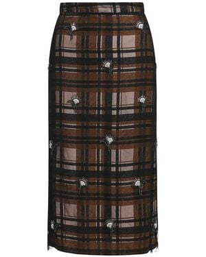 Essentiel Antwerp Kate Checked Floral-Embellished Midi Skirt - Black