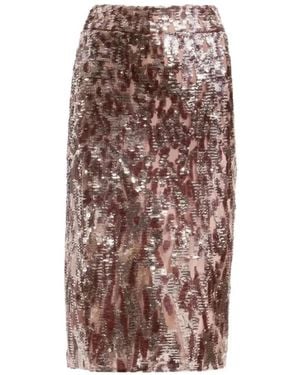 Elie Saab Sequin-Embellished Side-Slit Midi Skirt - Brown